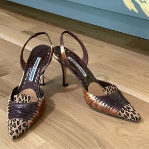 Manolo Blahnik, 38, brown animal print
